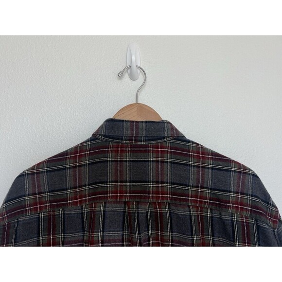 LL Bean Red Stewart Scotch Plaid Flannel Long Sleeve Button Up Traditional Fit - Picture 6 of 9